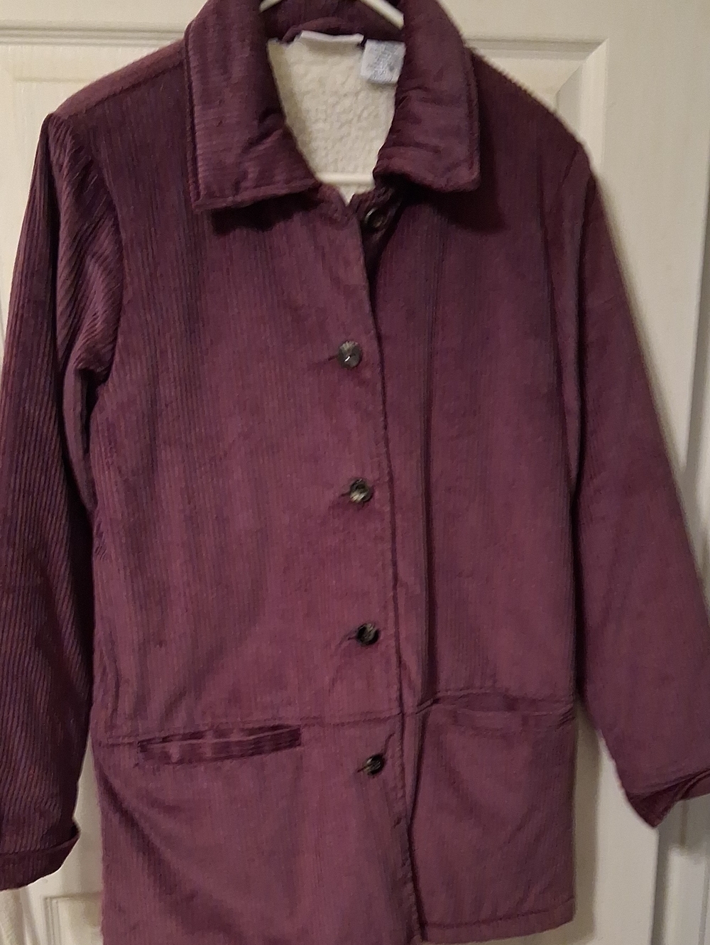 Corduroy Sherpa-Lined Women's Jacket - Plum - Picture 1 of 3